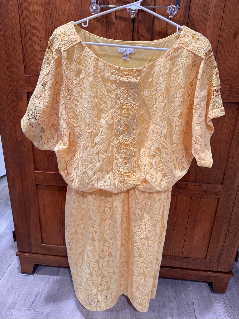 London Times Pale Yellow Lace Midi Dress